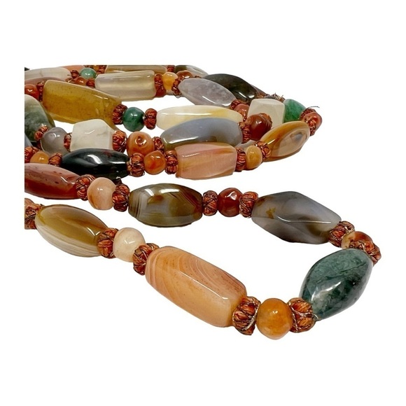 Vintage Beautiful Polished Natural Multi Gemstone Necklace 52" - Picture 11 of 16
